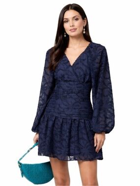 NWT Tanya Taylor Eva Navy Blue Puff Sleeve Mini Dress
